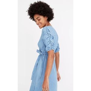 Denim Shirred-Sleeve Wrap Dress | Madewell
